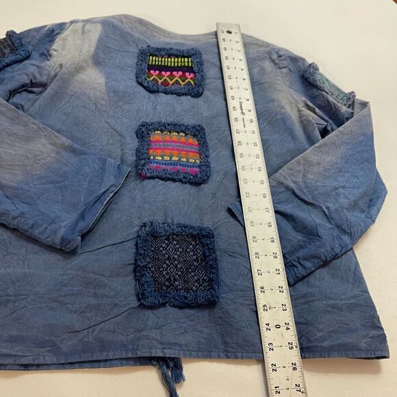 SACRED THREADS Women's Blue Chambray Patchwork Aztec Jacket Boho Sz L/XL - Picture 5 of 9